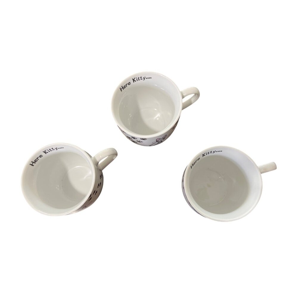 Zrike Everyday "Here Kitty" Mugs Porcelain Paw Print Cat Set Of 3 White Black - Picture 4 of 6
